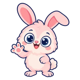 Bea, a pink bunny, holding up one paw to count
